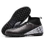 curunect Indoor Turf Soccer Shoes Mens Women High-top Soccer Cleats Youth Professional Training Futsal Boots for Big Boys Tacos de Futbol para Hombre Black/White/Silver US Men 9.5