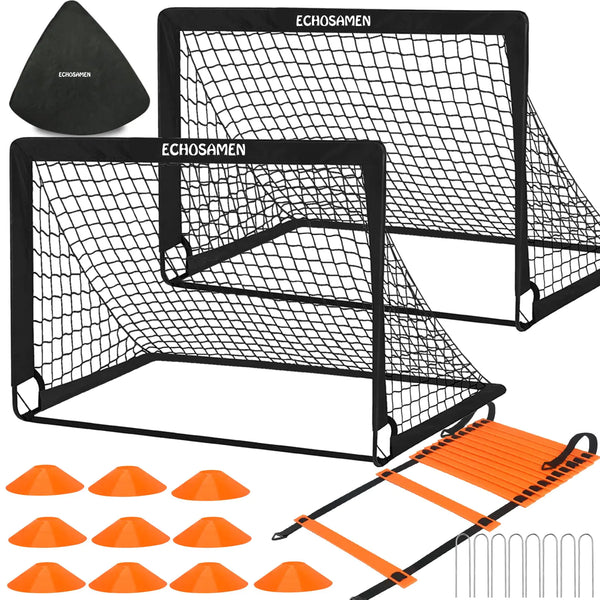 Kids Soccer Goals for Backyard Set 2 of 4 x 3 Soccer Training Equipment Pop Up Toddler Soccer Nets with 10 Soccer Cones Agility Ladder Soccer Set for Backyard for Kids Youth Outdoor Sports Games