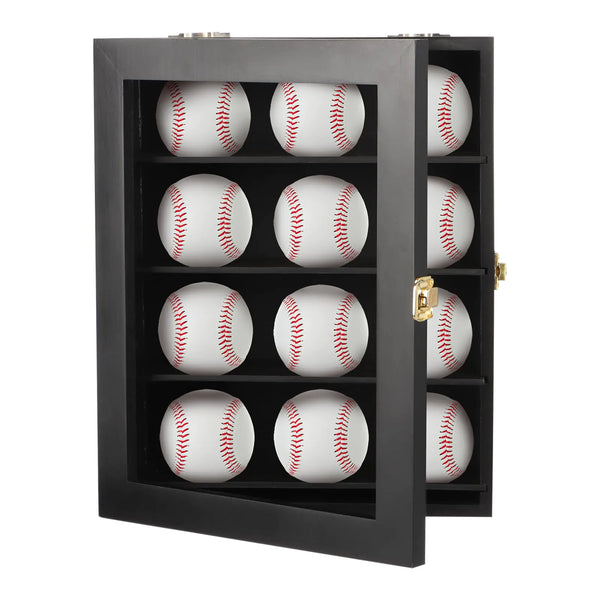 12 Wooden Baseball Display Case Wall-Mounted Baseball Case Display Cabinet for Baseballs Baseball Shelf Holder for Home Gym School