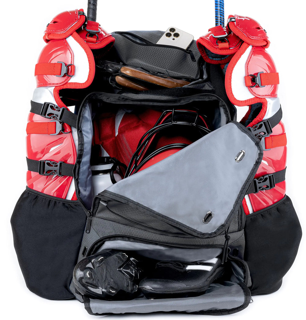 Athletico Dominator Baseball Backpack Catchers Gear Adult Baseball Bag for 4 Bats Large Bat Bag for Baseball Gear & Baseball Equipment Holds Chest Protector Helmet Gloves Cleats - Black
