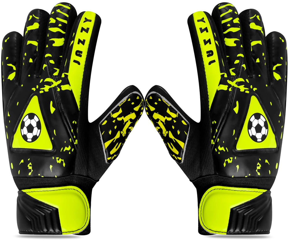 Jazzy Sports Goalkeeper Gloves for Youth Kids Goalie Gloves with Double Wrist Protection Non-Slip Latex Material Adult Soccer Goalkeeper Gloves (Yellow Size 8 Suitable for Size M-L Adult)