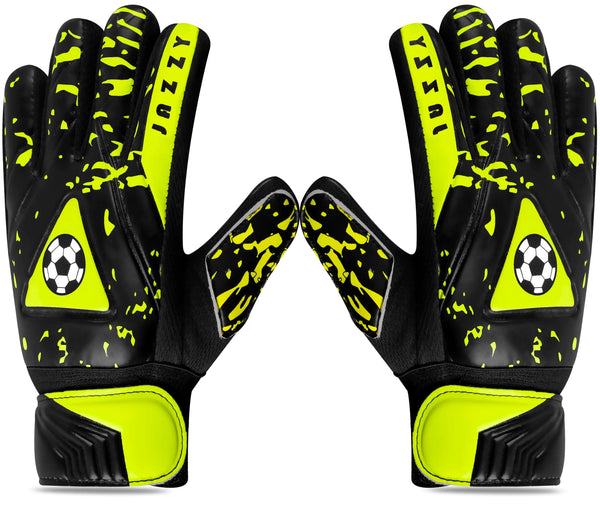 Jazzy Sports Goalkeeper Gloves for Youth Kids Goalie Gloves with Double Wrist Protection Non-Slip Latex Material Adult Soccer Goalkeeper Gloves (Yellow Size 8 Suitable for Size M-L Adult)
