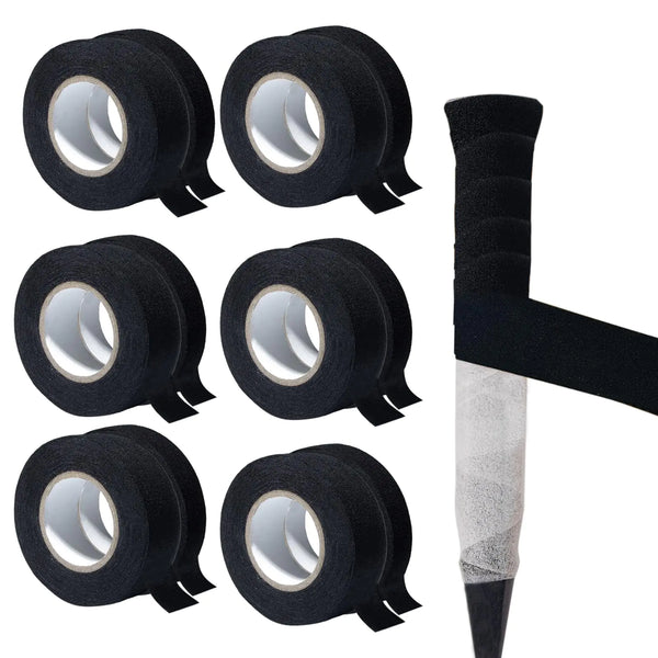 KOMPMP 12PCS Lacrosse Tape Hockey Tape - Adhesive Cotton Lacrosse Stick Tape Sweat-Absorbent Wear Resistant Hockey Stick Tape Non-slip Lacrosse Tape for Lacrosse Baseball Softball Bats (Black)
