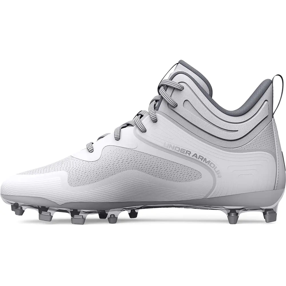 Under Armour Mens Command Mid Lacrosse MT TPU Cleat (100) White/White/White 11.5