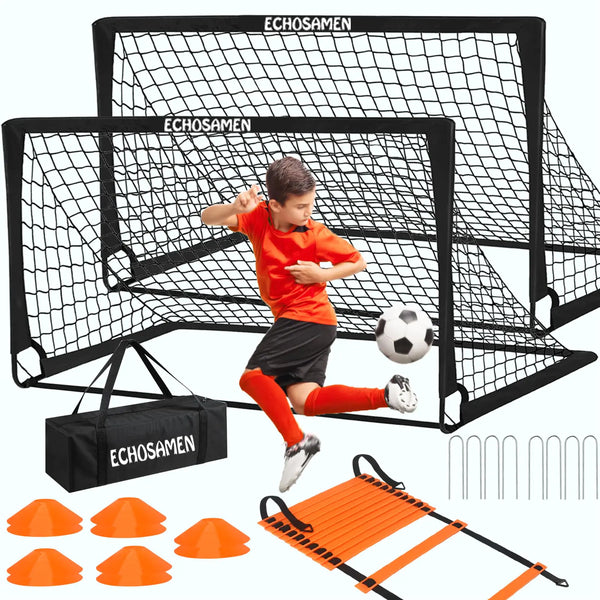 Kids Soccer Goals for Backyard 2 of 6 x 4 ft Kids Soccer Goal Set Soccer Net with 10 Soccer Cones Agility Ladder & Carry Bag Portable Soccer Training Equipment Suitable Soccer Goal for Kids 1-15