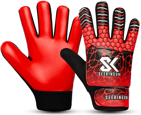 seekingon Soccer Goalie Gloves Youth Football Goalkeeper Gloves for Kids Boys Youth Children Double Wrist Protection Along 4mm Super Grip Palm (Red/Black Size 6 Suitable for 13-15 Years)