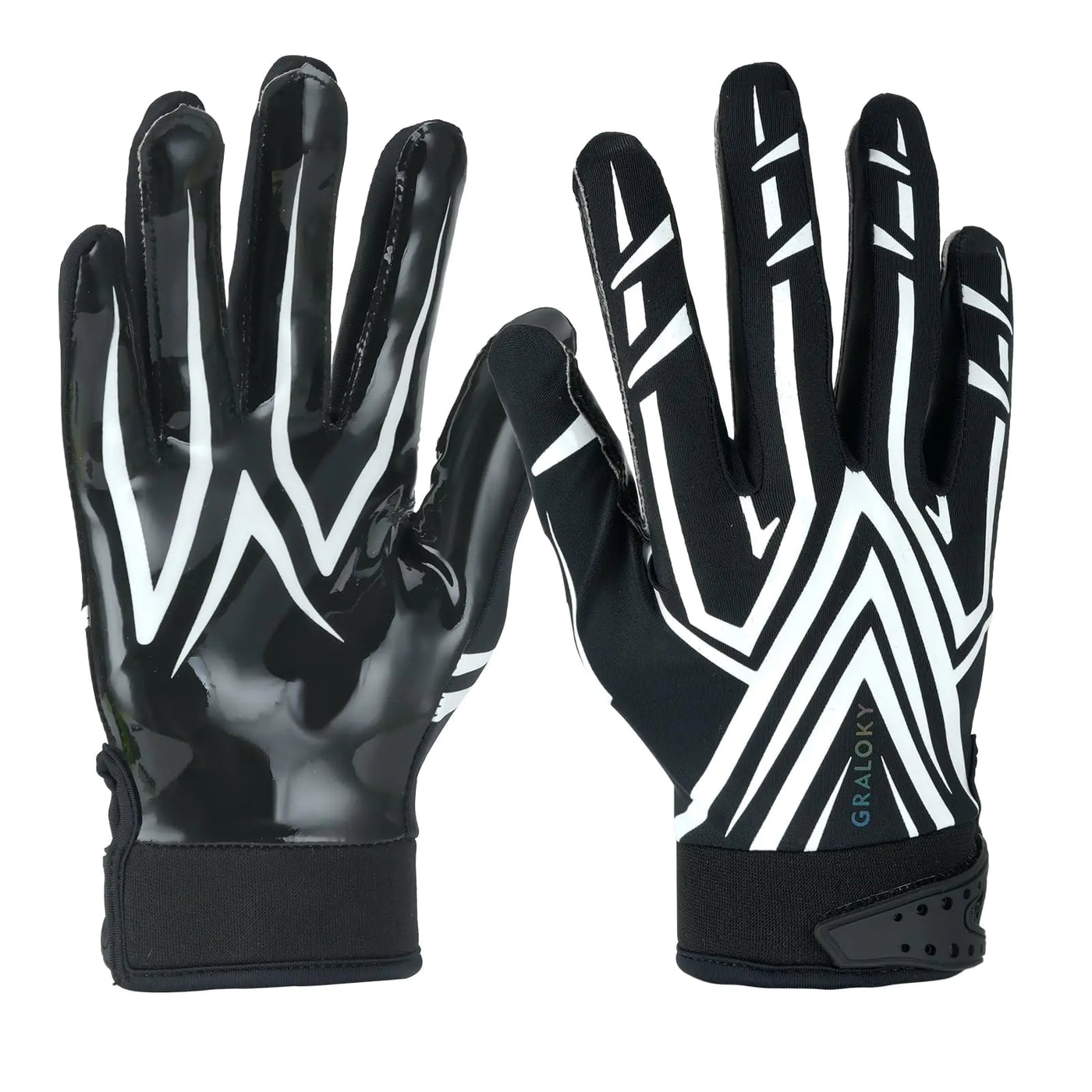 Graloky Football Gloves Men Women Boys Youth Adult Football Receiver Gloves Ultra Sticky Silicone Palm Tacky Grip Football Gloves Enhanced Performance White Football Gloves (Black Small)