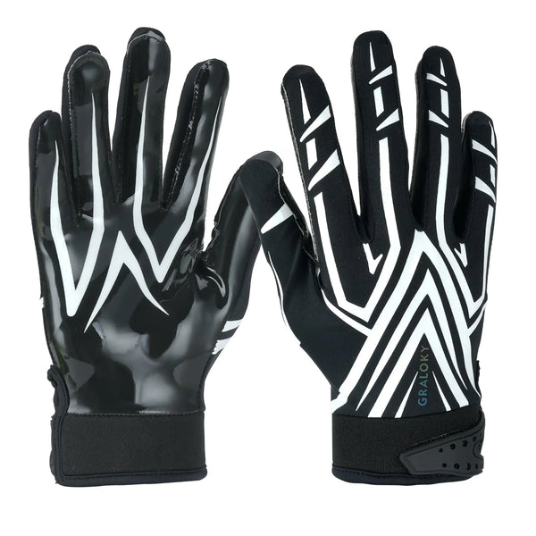 Graloky Football Gloves Men Women Boys Youth Adult Football Receiver Gloves Ultra Sticky Silicone Palm Tacky Grip Football Gloves Enhanced Performance White Football Gloves (Black Small)
