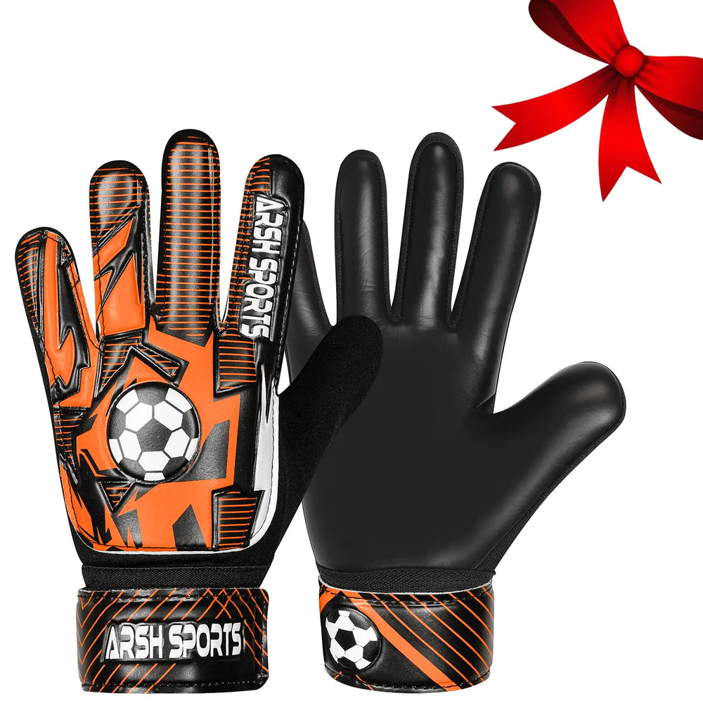 Arsh Sports Soccer Goalie Gloves for KidsGoalkeeper Gloves for Youth Boys Girls 4MM Latex PalmAnti SlipSuper Gip Double Wrist Protection (Black-Orange Size 3 Suitable for 5 to 6 Year Old)