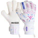 EAGLE STRIKE Soccer Goalie Gloves - Fingers Protection Sizes 5 to 11 4mm German Giga Latex Pro-Level Gloves (White Pink & Blue 7)