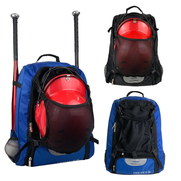 IBEIKER Baseball Backpack for Adult and YouthLarge Capacity Bat BagFor all bats and equipmentT-Ball & Softball Equipment & Gear Large Main Compartment for Helmet & accessories (blue)