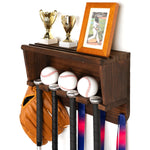 LAVIEVERT Baseball Bat Holder Wall-Mounted Medal Hanger Trophy Display Shelf Sports Memorabilia and Collectibles Floating Shelf Wooden Storage Rack for Balls Bats Gloves Medals & Trophies