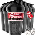 VELOMIX -6 PACK- 20 OZ Protein Shaker Bottles for Protein Mixes Shaker Cups for Protein Shakes Small Shaker Bottle Pack Shaker Cup Shakers for protein Shakes (20 OZ - 6 PACK BLACK)