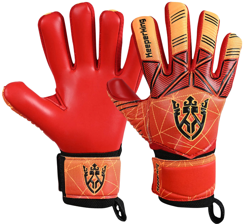 Keeperking Soccer Goalie Goalkeeper Gloves for Kids Boys Youth & AdultLatex Strong Grip Palms with Removable Finger Spines Protection Children Football Gloves for Training/Match (6 Red-FS)