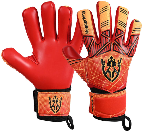 Keeperking Soccer Goalie Goalkeeper Gloves for Kids Boys Youth & AdultLatex Strong Grip Palms with Removable Finger Spines Protection Children Football Gloves for Training/Match (6 Red-FS)