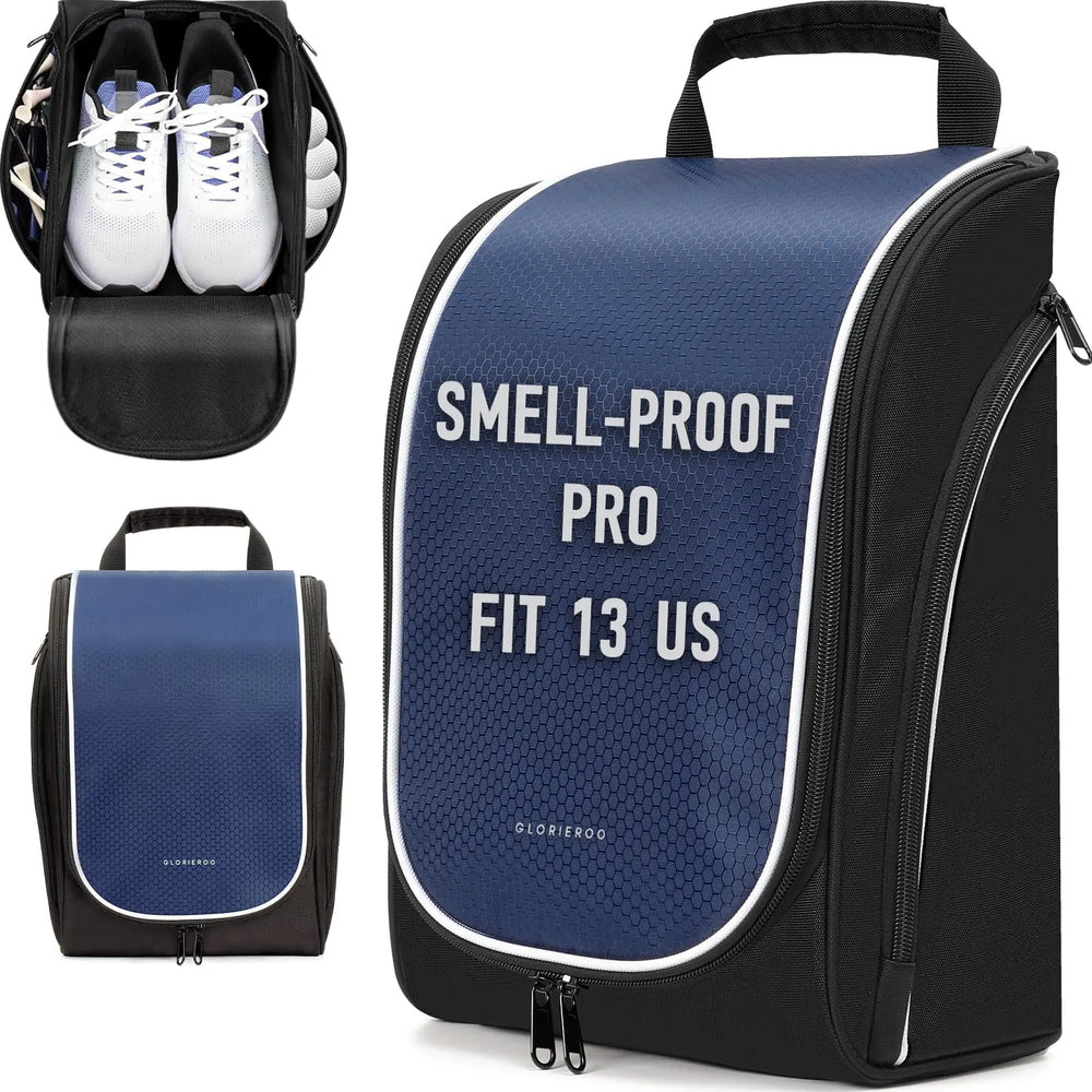 Smell Proof Shoe Cleat Bag for Travel Men - Golf Soccer Zippered Sport Shoe Carrier Bags with Ventilation & Side Pockets for Socks Tees Golf Balls; Golf Accessories Fathers Dad Day Gifts for Men