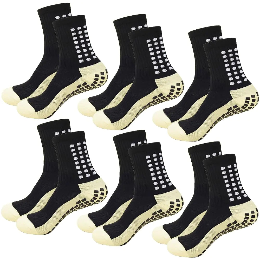 MIHAIR Mens Grip Soccer Socks Anti Slip Athletic Socks Non Slip Football Basketball Socks with Grip Pads 4pcs (6 Pairs black)