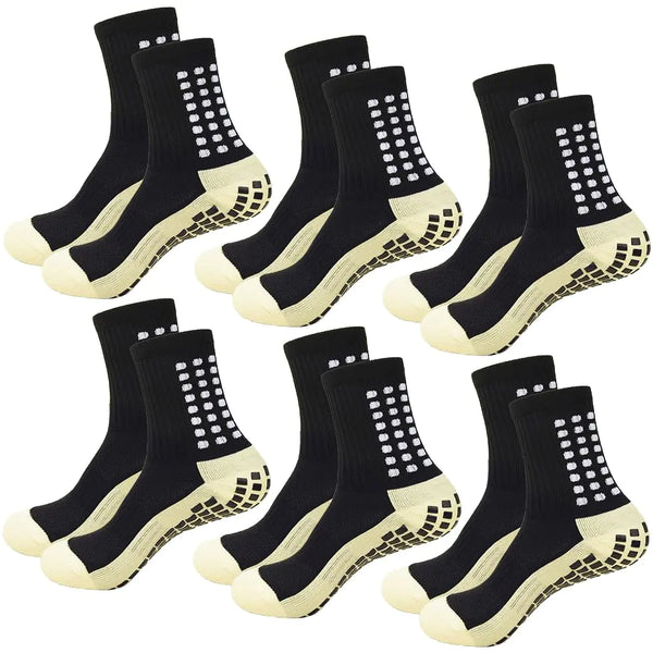 MIHAIR Mens Grip Soccer Socks Anti Slip Athletic Socks Non Slip Football Basketball Socks with Grip Pads 4pcs (6 Pairs black)