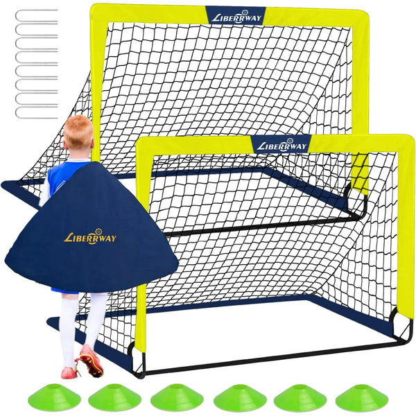 LIBERRWAY Soccer Goal 4x 3 Portable Kids Soccer Goals for Backyard or Indoor Pop Up Soccer Net with 6 Training Cones Carrying Bag 8 Ground Stakes 2 Set