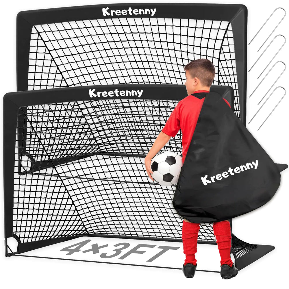 4x3 Portable Soccer Goal for KidsSoccer Goals Net for BackyardPop Up Soccer Goals with Carry BagFolding Soccer Goals for Youth Kids Outdoor/Indoor Games and Practices (2 Pack -Black)