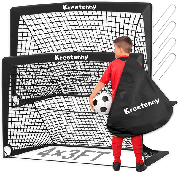 4x3 Portable Soccer Goal for KidsSoccer Goals Net for BackyardPop Up Soccer Goals with Carry BagFolding Soccer Goals for Youth Kids Outdoor/Indoor Games and Practices (2 Pack -Black)