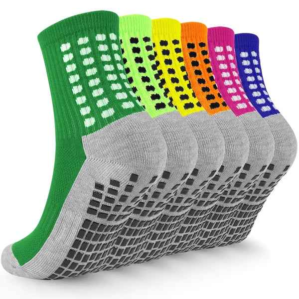 Kids Grip Soccer Socks Boys Football Non Slip Socks Cushioned Athletic Crew Socks Running Sports 10-12 Years Kids Youth 6 Pairs (Assorted Colors L)