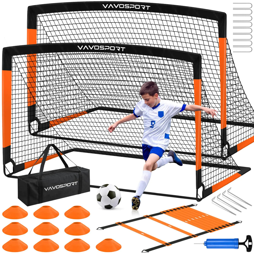 Kids Soccer Goals for Backyard Set 2 of 6x4 ft Portable Pop Up Soccer Goal Training Equipment Soccer Net with Soccer Ball Ladder Cones Soccer Set for Kids Youth Toddler Games Sports Outdoor Play