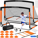 Kids Soccer Goals for Backyard Set 2 of 6x4 ft Portable Pop Up Soccer Goal Training Equipment Soccer Net with Soccer Ball Ladder Cones Soccer Set for Kids Youth Toddler Games Sports Outdoor Play