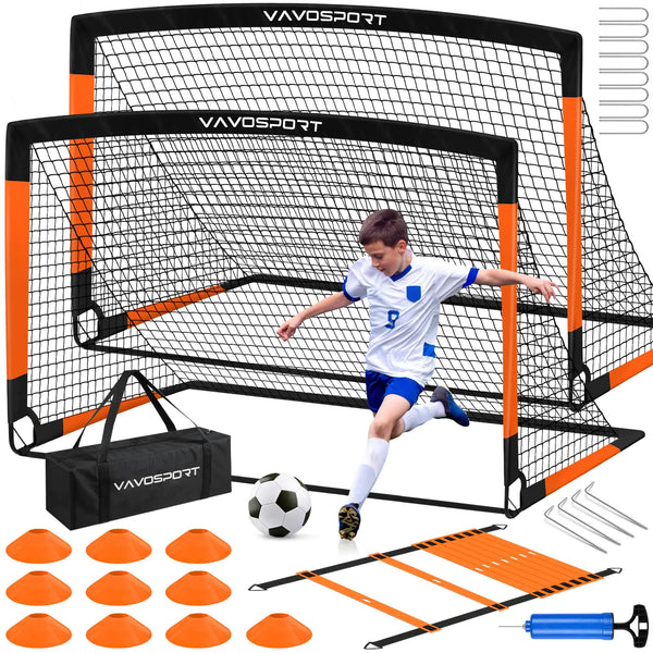 Kids Soccer Goals for Backyard Set 2 of 6x4 ft Portable Pop Up Soccer Goal Training Equipment Soccer Net with Soccer Ball Ladder Cones Soccer Set for Kids Youth Toddler Games Sports Outdoor Play