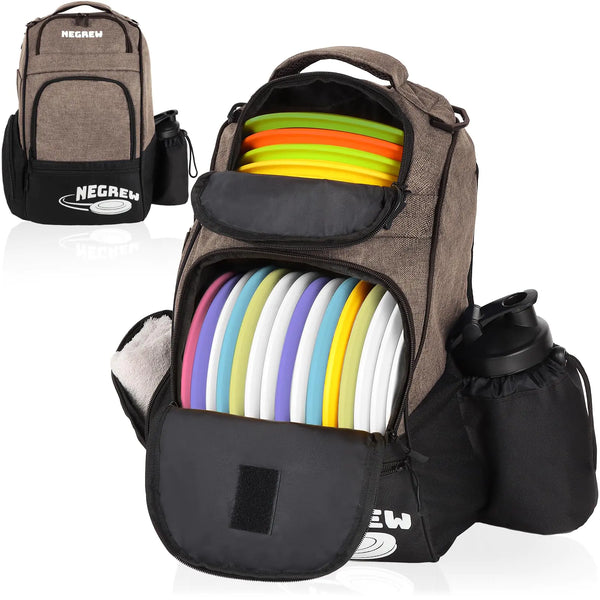 Negrew Disc Golf BagDurable Disc Golf Backpack Holds 25+ DiscsLightweight Frisbee Golf Bag with Mutiple PocketsDisc Golf Accessories(Disc Not Included) (Khaki)