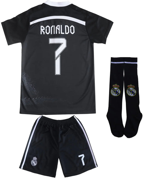 LeenBD Ronaldo No #7 Madrid Black Dragoon Special Edition Kids Soccer Jersey Kit Shorts Socks Set Youth Sizes (Black.26. (8-9 Years))…