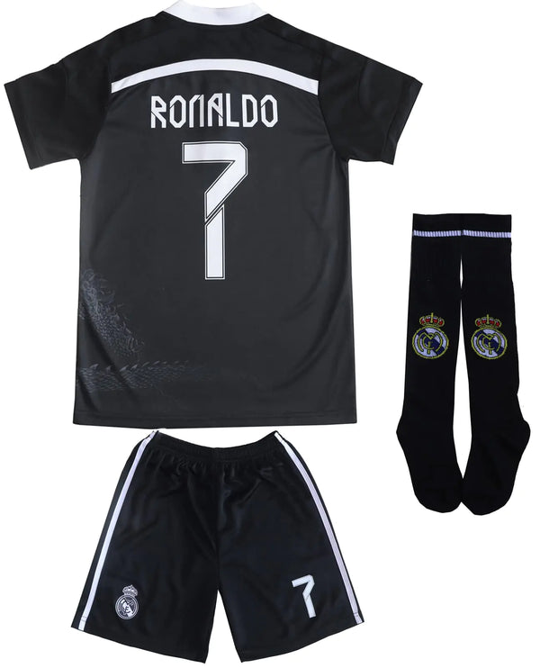 LeenBD Ronaldo No #7 Madrid Black Dragoon Special Edition Kids Soccer Jersey Kit Shorts Socks Set Youth Sizes (Black.26. (8-9 Years))…
