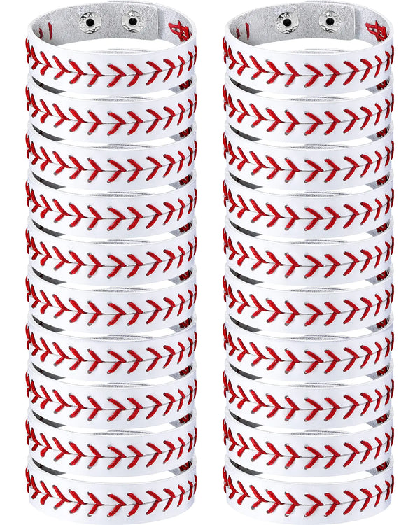 Genuine Leather Baseball Bracelet Baseball Wristbands Baseball Gifts for Boys Men Women Girls Baseball Players Sports Team (20 Pcs)