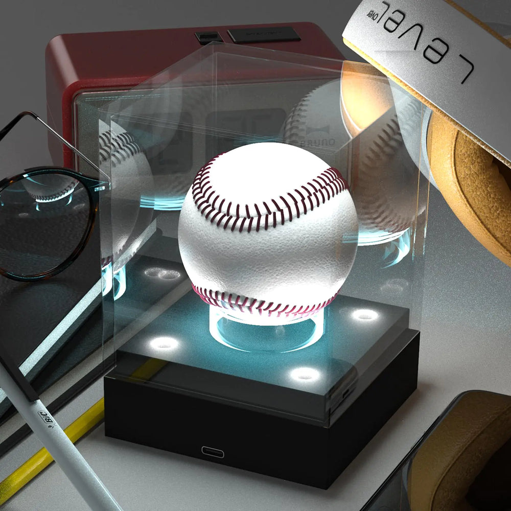 BOHOIDEE Acrylic Baseball Display Case with LED Light Clear Light up Baseball Case UV Protected Baseball Holder Display Case 7 Colors Changing Baseball Stand Baseball Cube for Memorabilia Baseball