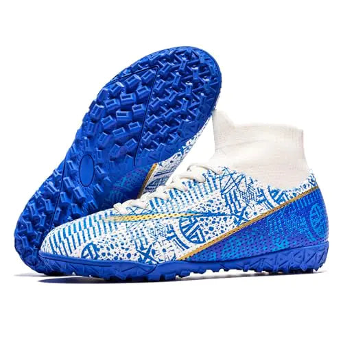 oTzTTzTo Boys Girls Indoor Turf Soccer Shoes Slip on Soccer Cleats White