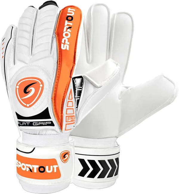 Sportout Goalie Gloves Goalkeeper Gloves with Fingersave Soccer Gloves Breathable Soccer Goalie Gloves 4mm Latex for Kids Youth and Adult (Orange 6)