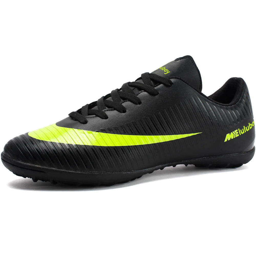 luluboy Mens TF Soccer Shoes Football Cleats Spikes Lace-Up Indoor Turf Sports Athletic Futsal Boots Black EU 39 US 7