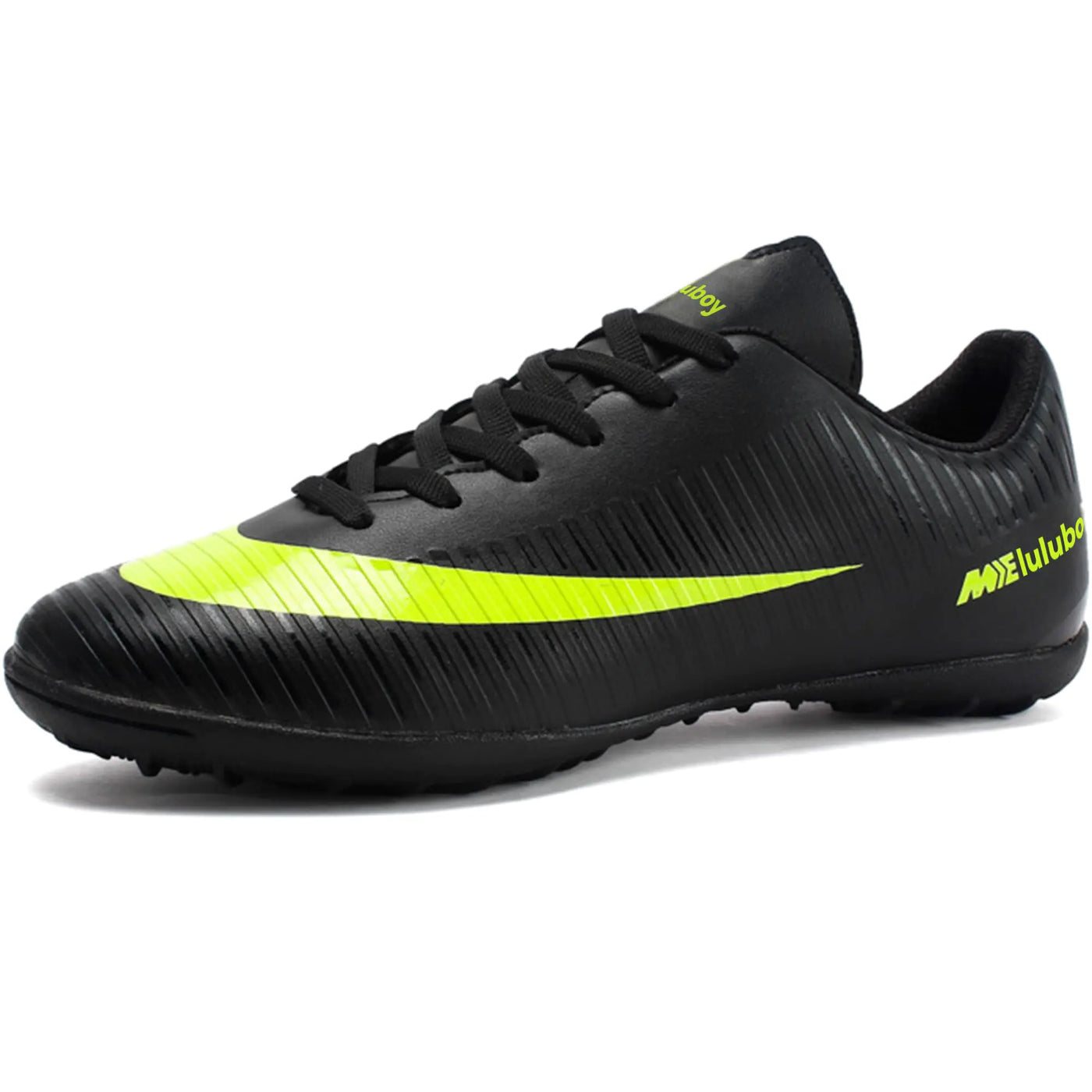luluboy Mens TF Soccer Shoes Football Cleats Spikes Lace-Up Indoor Turf Sports Athletic Futsal Boots Black EU 39 US 7