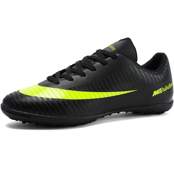 luluboy Mens TF Soccer Shoes Football Cleats Spikes Lace-Up Indoor Turf Sports Athletic Futsal Boots Black EU 39 US 7
