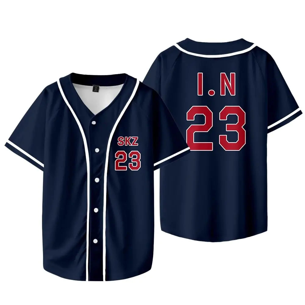 YTNSMDSE KOOP Stray Kids Baseball Jersey Merch Men/Women Thin Button Baseball Uniform Baseball Jersey for Fan (X-SmallR158680)